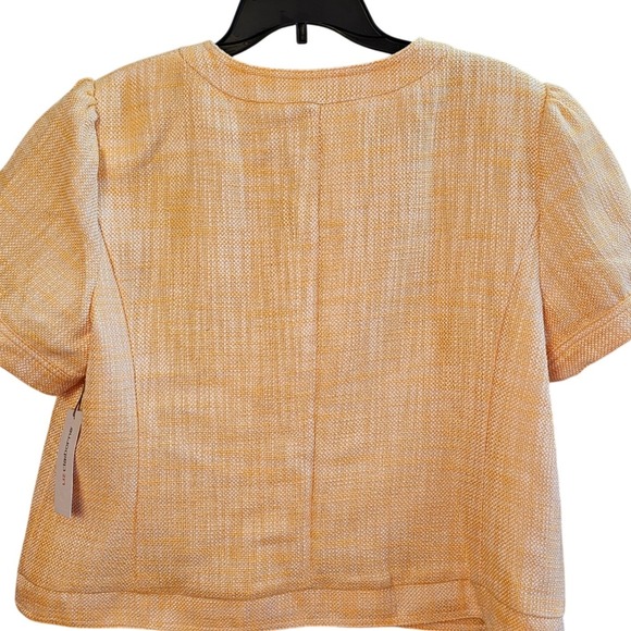Liz Claiborne Petite Blazer Marigold Yellow Textured Tweed Short Sleeve NWT - Picture 4 of 8
